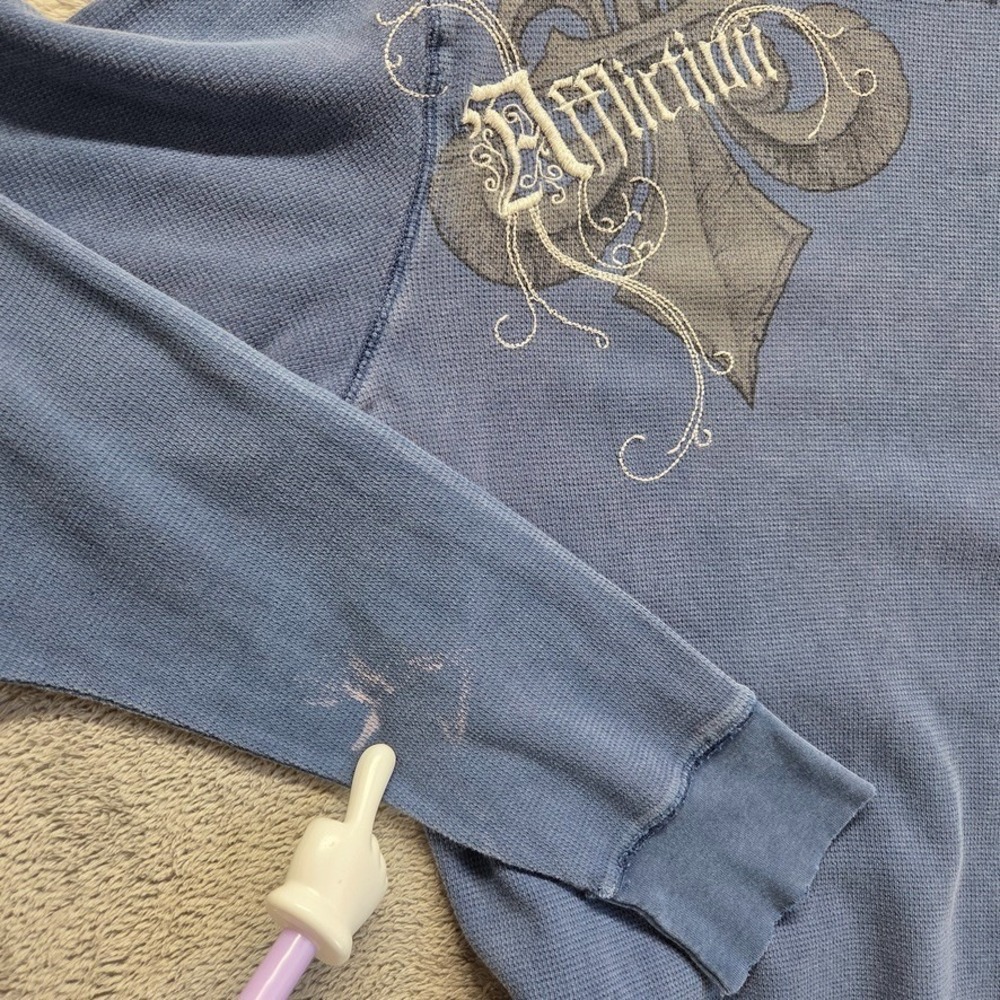 Vintage Affliction Shirt Mens 2XL Blue Thermal Long Sleeve Skulls Y2K Grunge - Picture 7 of 12